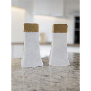 Antique Salt And Pepper Shakers Iridescent 1921 Signed M. Evans 2" tall No Corks